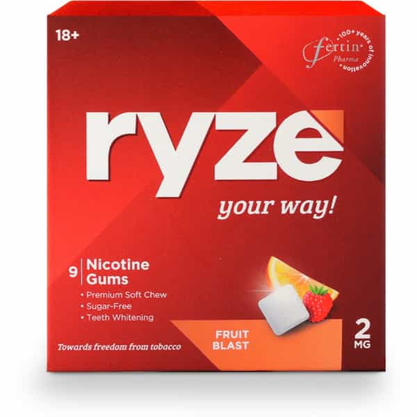 Ryze Nicotine Gum 2Mg |Fruit Blast| 9 Gums Each X Smoking Cessations (Pack Of 15)