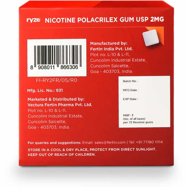 Ryze Nicotine Gum 2Mg |Fruit Blast| 9 Gums Each X Smoking Cessations (Pack Of 15)