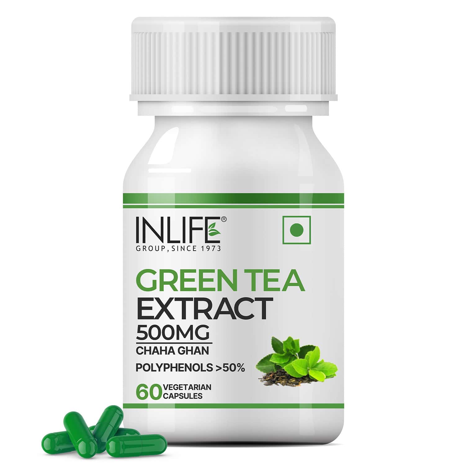 Inlife Green Tea Extract For Weight Loss & Antioxidant 50% Polyphenols 500 Mg - 60 Veg Capsules