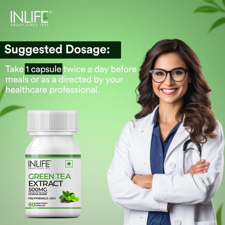 Inlife Green Tea Extract For Weight Loss & Antioxidant 50% Polyphenols 500 Mg - 60 Veg Capsules