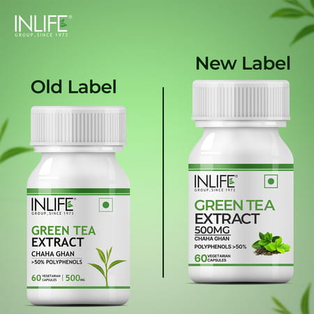 Inlife Green Tea Extract For Weight Loss & Antioxidant 50% Polyphenols 500 Mg - 60 Veg Capsules