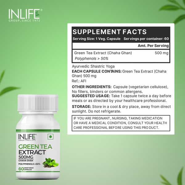 Inlife Green Tea Extract For Weight Loss & Antioxidant 50% Polyphenols 500 Mg - 60 Veg Capsules