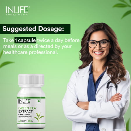 Inlife Green Tea Extract For Weight Loss & Antioxidant 50% Polyphenols 500 Mg - 60 Veg Capsules