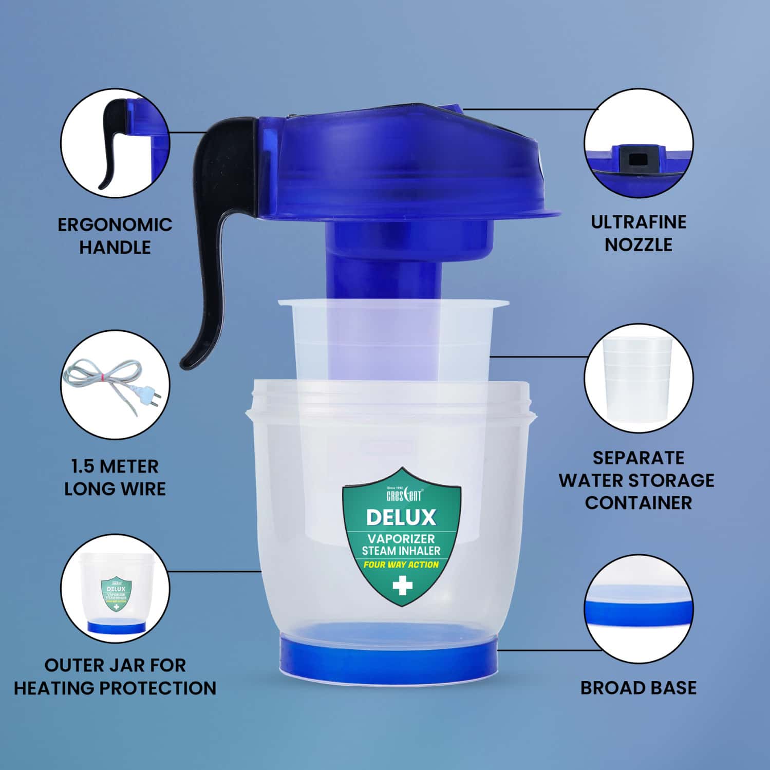 Buy CRESCENT DELUX VAPORIZER STEAMER FOR COLD AND COUGH, BLUE Online