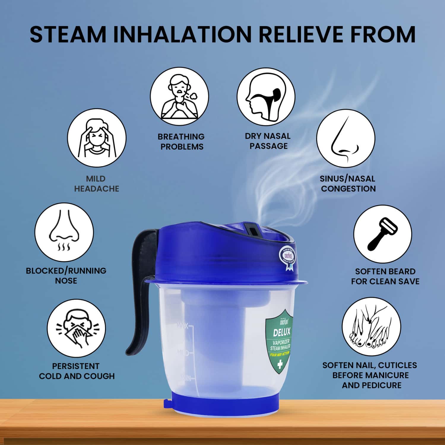 Buy CRESCENT DELUX VAPORIZER STEAMER FOR COLD AND COUGH, BLUE Online