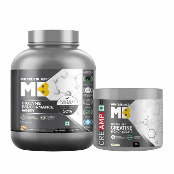 Muscleblaze Biozyme Performance Whey (Butter Cookie | 2Kg) & Creatine Monohydrate Creamp (100G)
