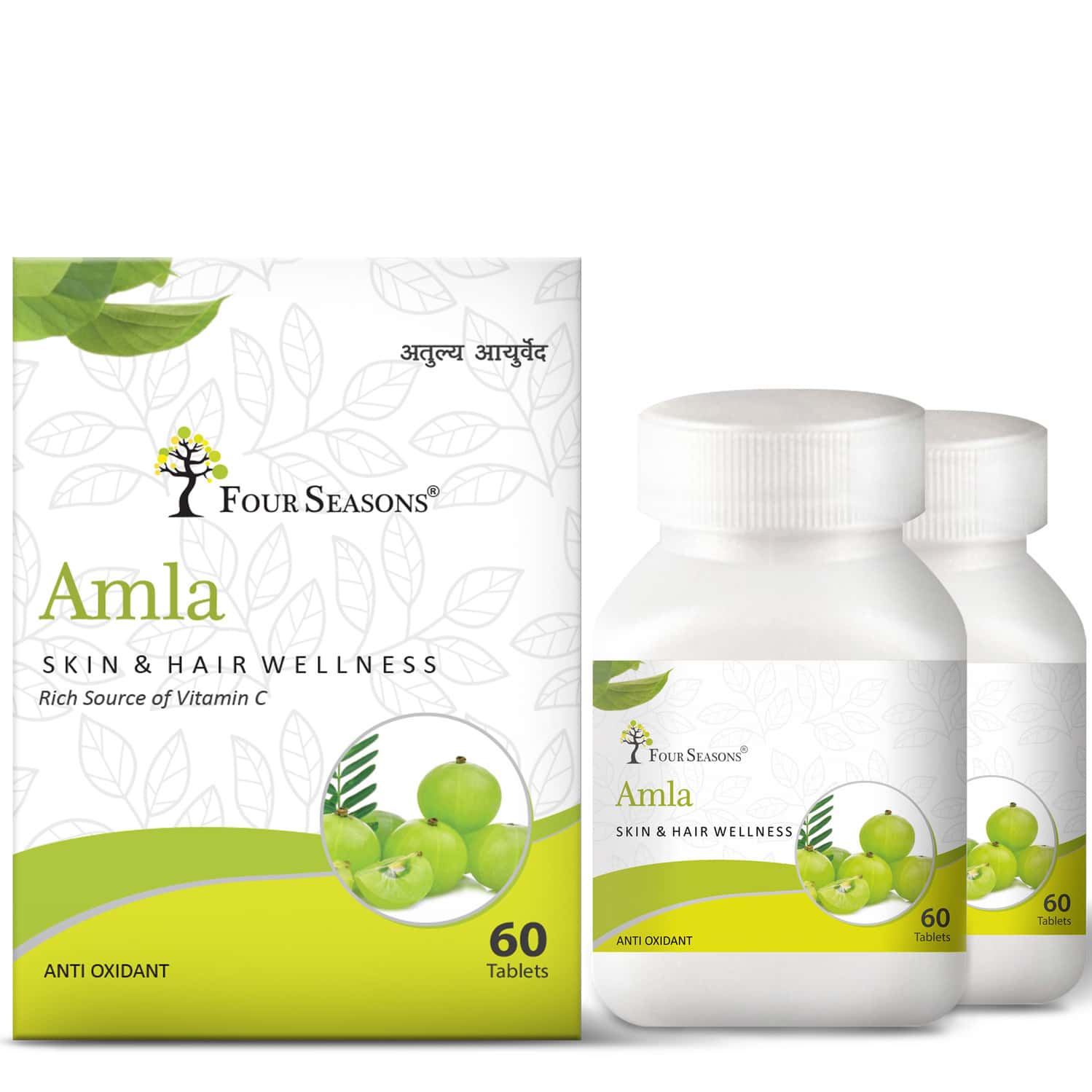 Four Seasons Amla Tablets - 60 Tabs | Skin & Hair Care| Rich In Vitamin C & Antioxidants (Pack Of 2)