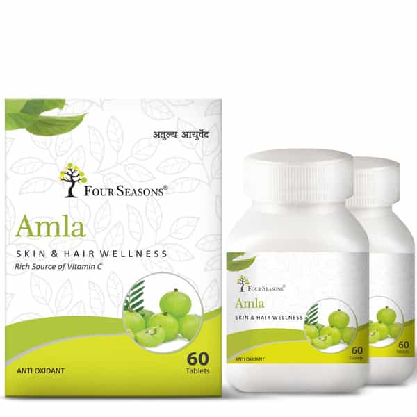 Four Seasons Amla Tablets - 60 Tabs | Skin & Hair Care| Rich In Vitamin C & Antioxidants (Pack Of 2)