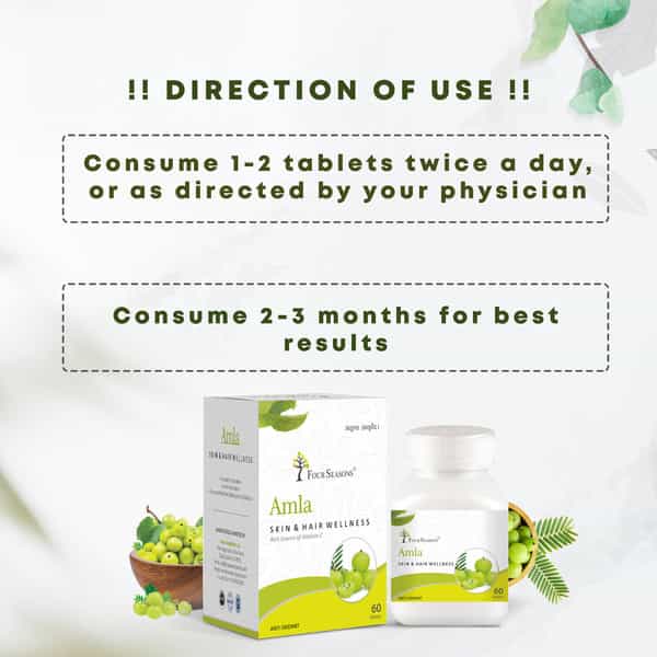 Four Seasons Amla Tablets - 60 Tabs | Skin & Hair Care| Rich In Vitamin C & Antioxidants (Pack Of 2)