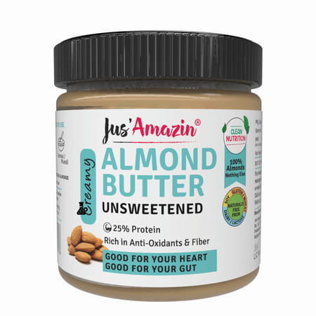 Jus Amazin Creamy Almond Butter - Unsweetened (200g) | 25% Protein | Clean Nutrition