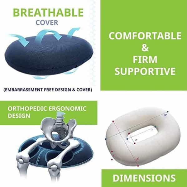 Chevalier Donut Round Ring Coccyx Seat Cushion For Piles Patients | Pregnancy | Black