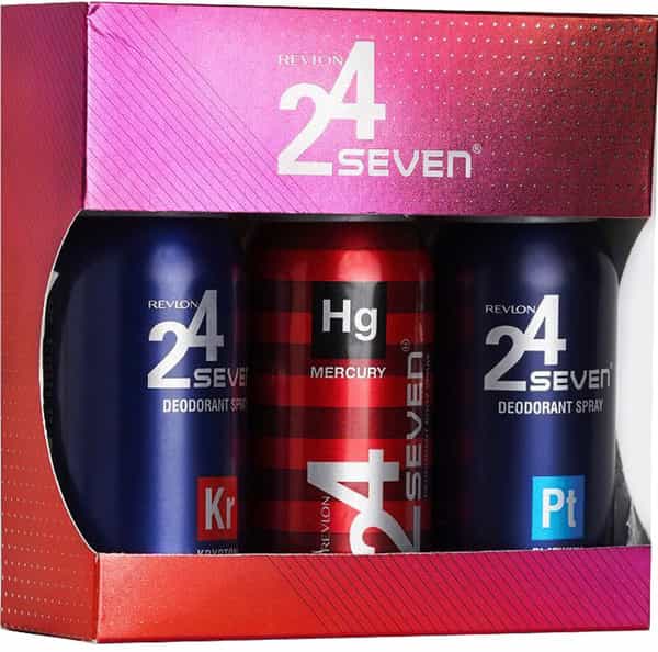 Revlon 24 Seven Deodorant Body Spray For Men Combo Of 3: Krypton Mercury & Platinum