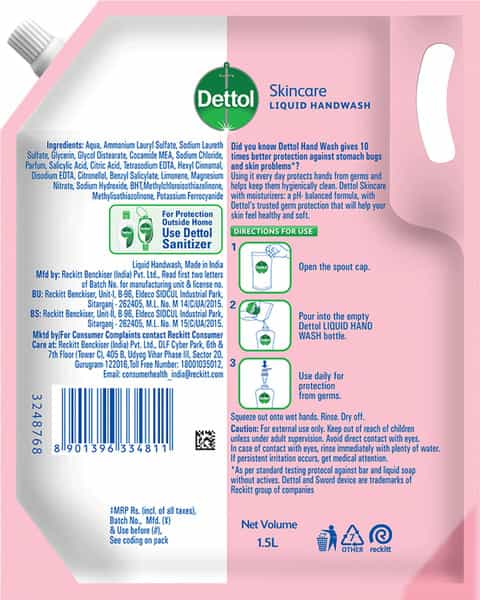 Dettol Ph Balanced Liquid Handwash Refill Skincare 1500 Ml (Rs. 110 Off)