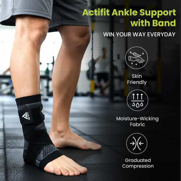 Actifit Ankle Support With Adjustable Band - Compression Brace For Pain Relief Sports & Gym - Size M