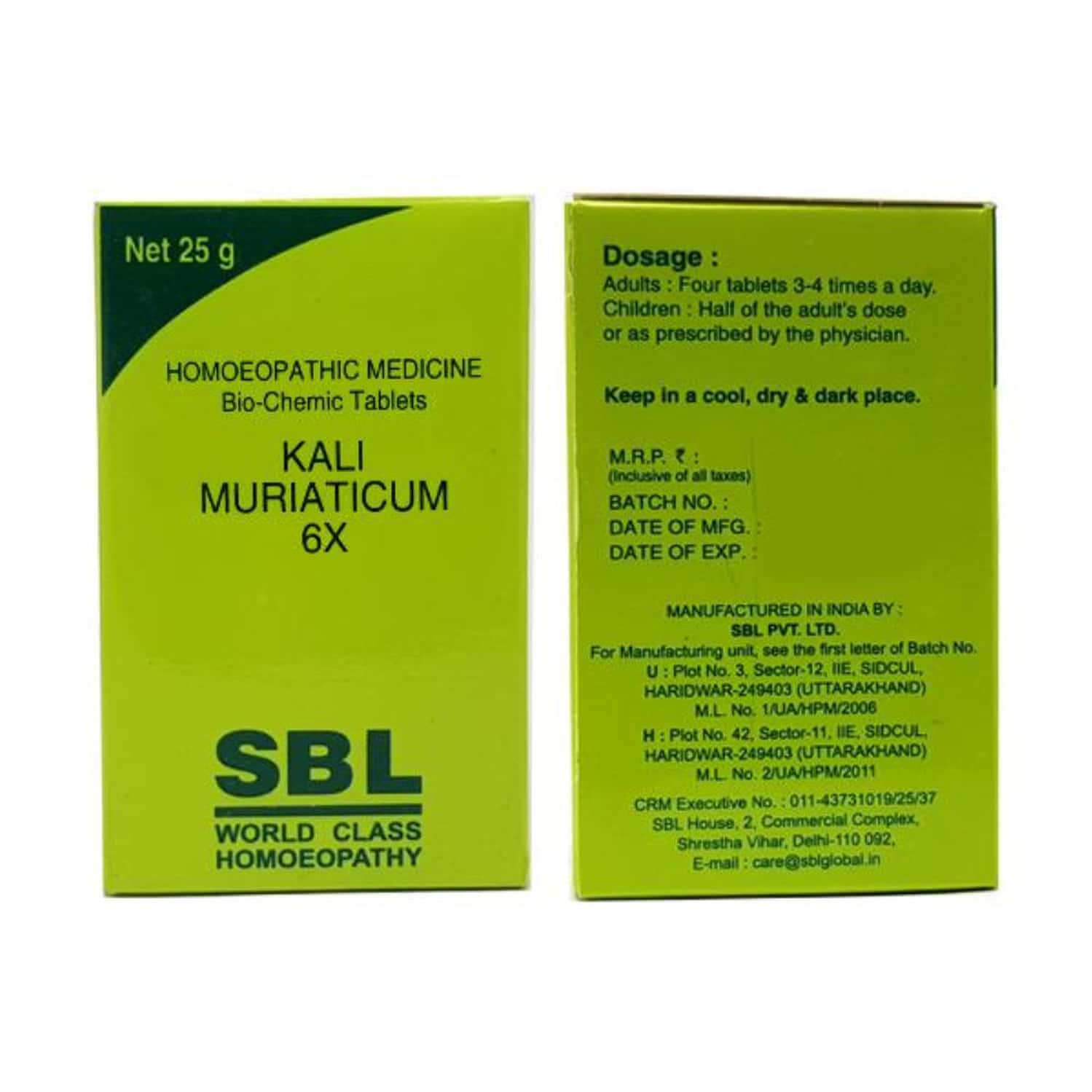 Sbl Kali Muriaticum Biochemic Tablet 6x 25 Gm Pack Of 2