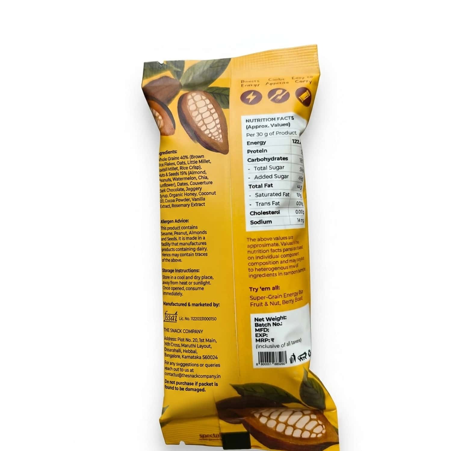 The Snack Company Choco Nut Energy Bar - Pack Of 7 | 30gm Each