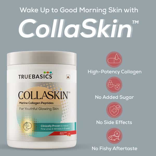 Truebasics Collaskin | Marine Collagen Peptides For Youthful Glowing Skin | Watermelon | 200 G