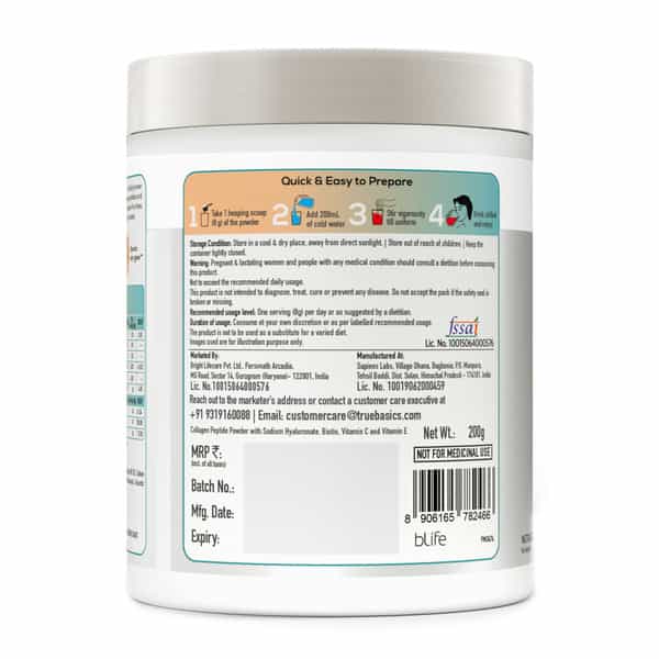 Truebasics Collaskin | Marine Collagen Peptides For Youthful Glowing Skin | Watermelon | 200 G