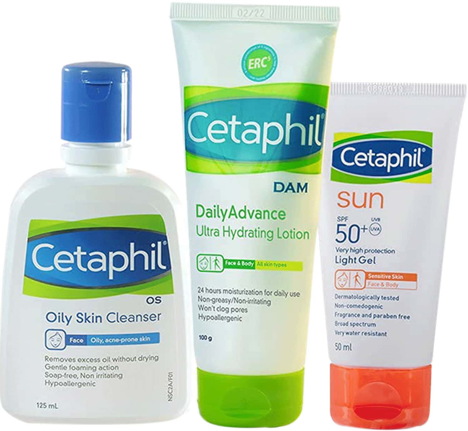 Cetaphil Os Oily Skin Cleanser 125ml | Dam 100gm & Sun Spf 50 Light Gel 50 Ml | Combo