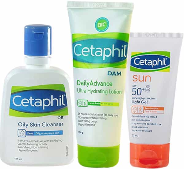 Cetaphil Os Oily Skin Cleanser 125Ml | Dam 100Gm & Sun Spf 50 Light Gel 50 Ml | Combo