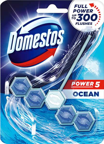Domestos Power 5 Toilet Rim Block Ocean Limescale Removal With Long Lasting Ocean Fragrance 55G