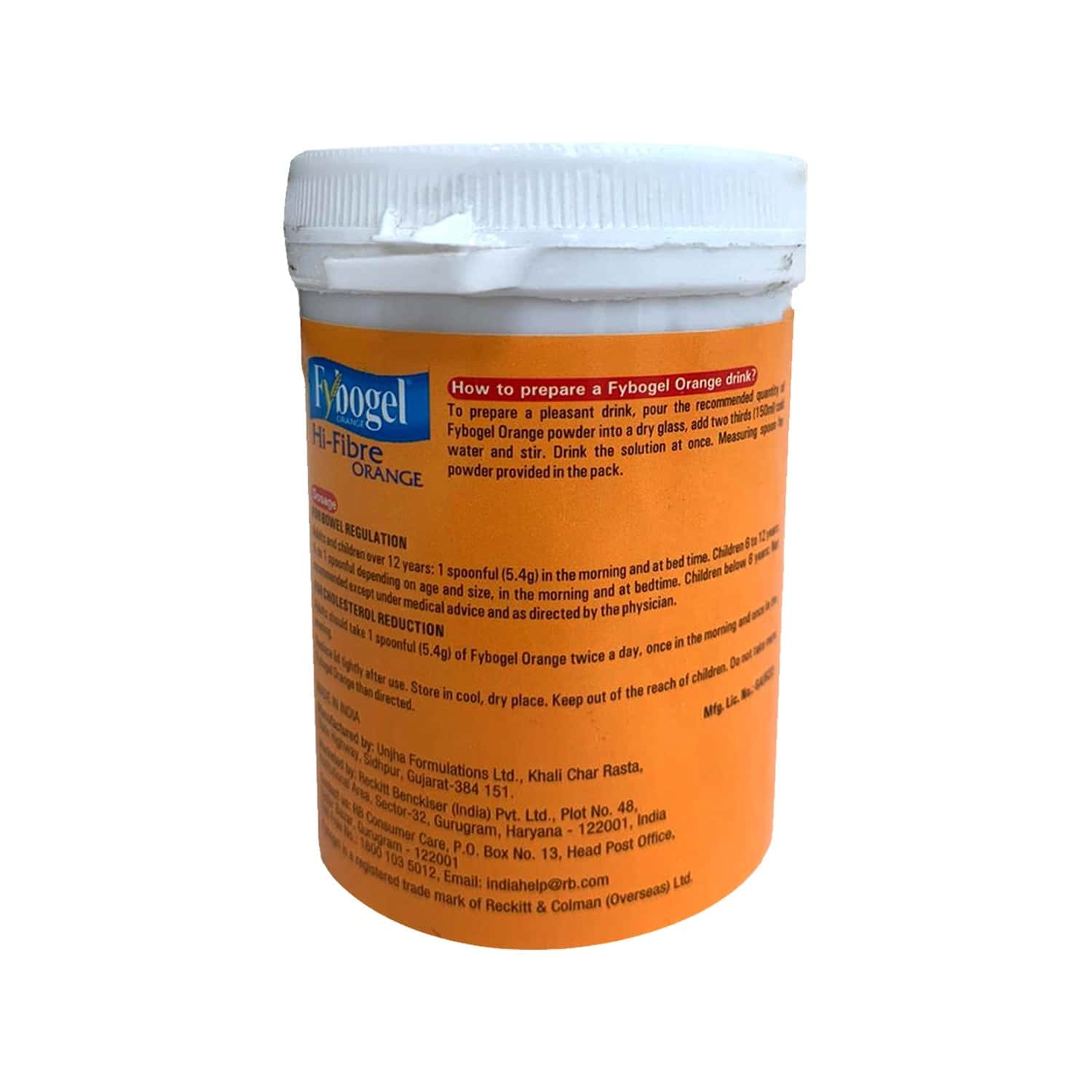 Buy FYBOGEL HI FIBRE ISABGOL ORANGE CONSTIPATION SUGAR FREE POWDER
