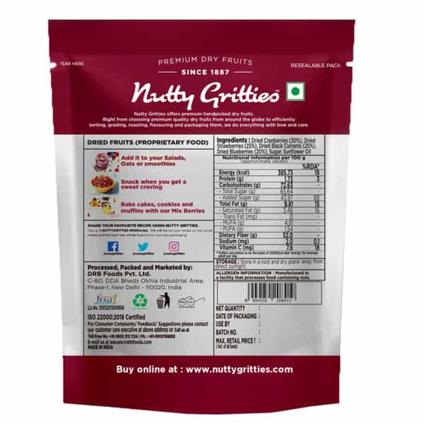 Nutty Gritties Mix Berries - 250 (5 Pack Of 50G Each)