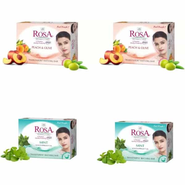 Rosa Transparent Peach & Olive And Mint Gel Soap I Skin Conditioners I Pack 4 *100G Each