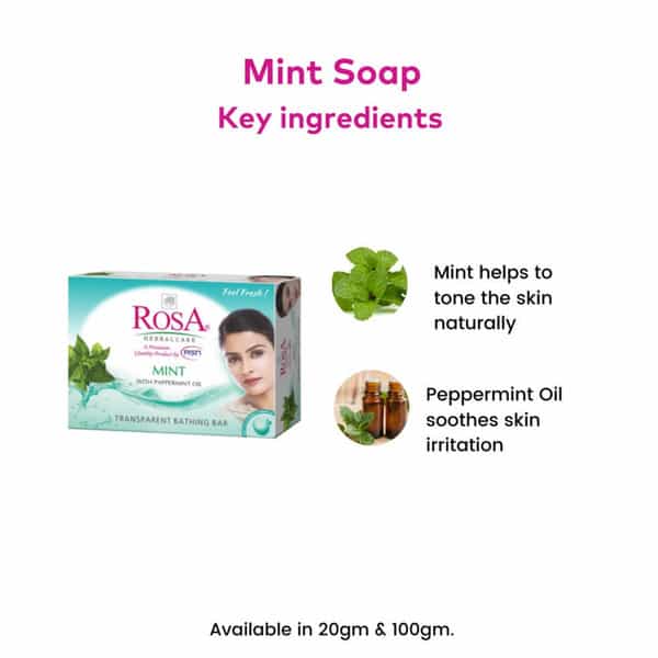 Rosa Transparent Peach & Olive And Mint Gel Soap I Skin Conditioners I Pack 4 *100G Each