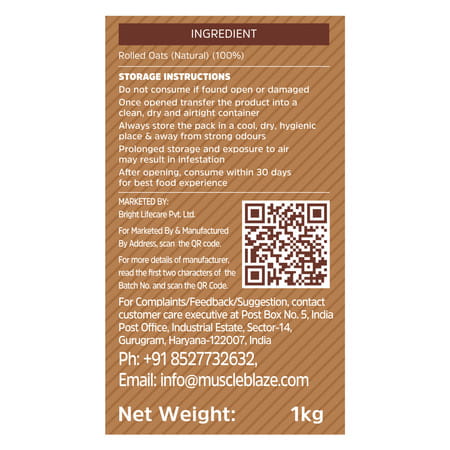 Muscleblaze Fit Instant Oats 1 Kg, Unflavoured | 12 G Protein, 100% Rolled Oats, Breakfast Cereals