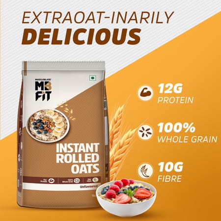 Muscleblaze Fit Instant Oats 1 Kg, Unflavoured | 12 G Protein, 100% Rolled Oats, Breakfast Cereals