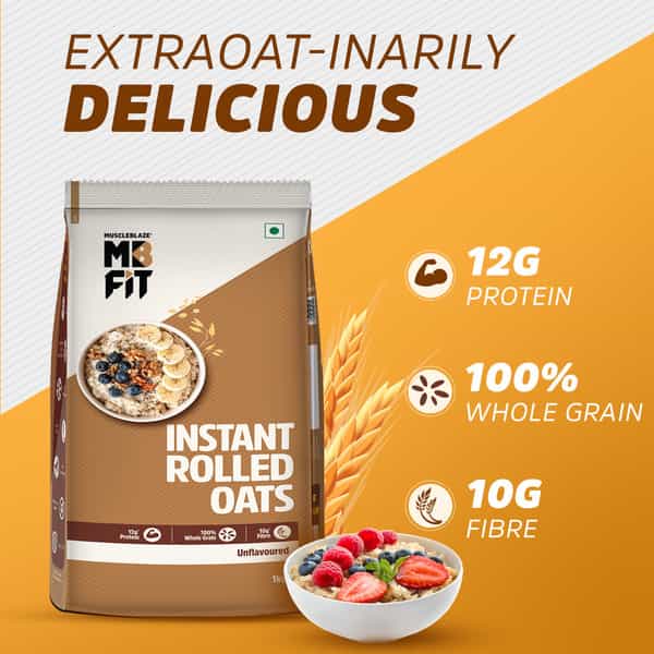 Muscleblaze Fit Instant Oats 1 Kg, Unflavoured | 12 G Protein, 100% Rolled Oats, Breakfast Cereals