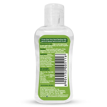 Omeo Aloe Vera Hand Instant Sanitizer Gel - 70% Alcohol - 60Ml