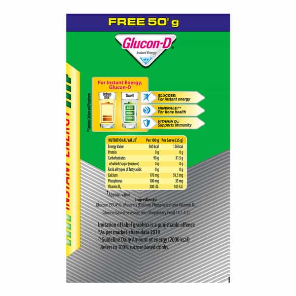 Glucon-D Regular With 3 Benefits Of Energy | Recovery | And Immunity | 450 G ( Get Extra 50 G Free)