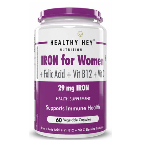 Healthyhey Iron Supplement For Women - With Vitamin B12 & Vitamin C 60 Veg Caps.