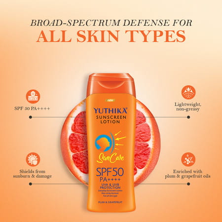 Yuthika Sunscreen Lotion Spf 50 Pa++++ | Uva & Uvb Protection | Sun Cream | All Skin Types - 100ml