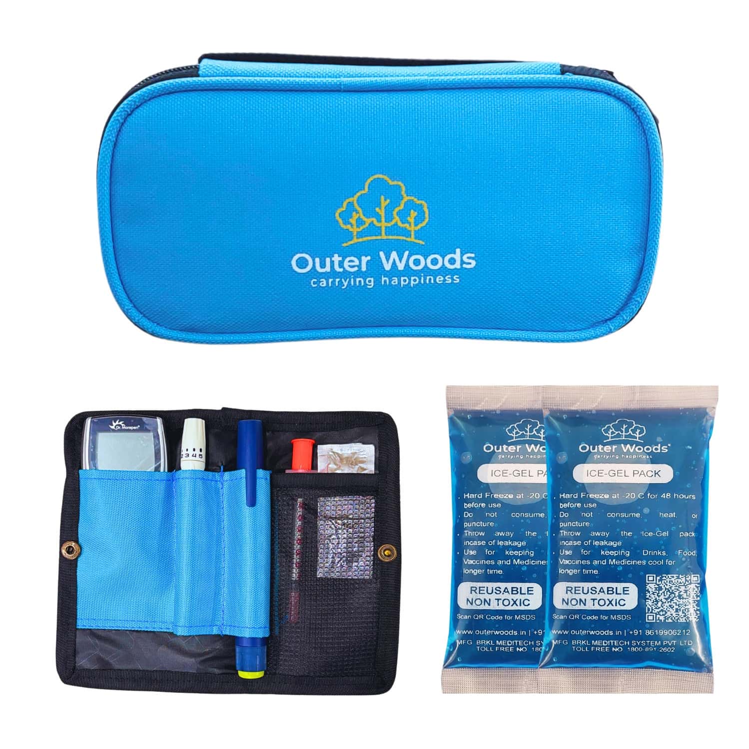 Outer Woods Insulin Cooler Bag With 2 Ice Gel Packs | 6+ Hours Cooling | Insulin Travel Pouch - Blue
