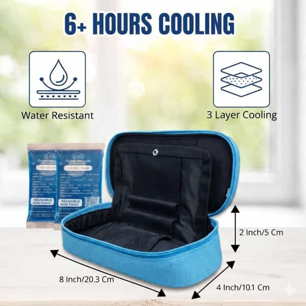 Outer Woods Insulin Cooler Bag With 2 Ice Gel Packs | 6+ Hours Cooling | Insulin Travel Pouch - Blue