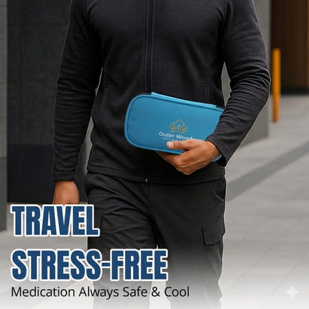Outer Woods Insulin Cooler Bag With 2 Ice Gel Packs | 6+ Hours Cooling | Insulin Travel Pouch - Blue