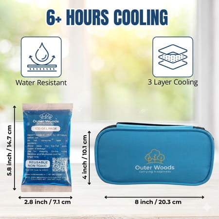 Outer Woods Insulin Cooler Bag With 2 Ice Gel Packs | 6+ Hours Cooling | Insulin Travel Pouch - Blue