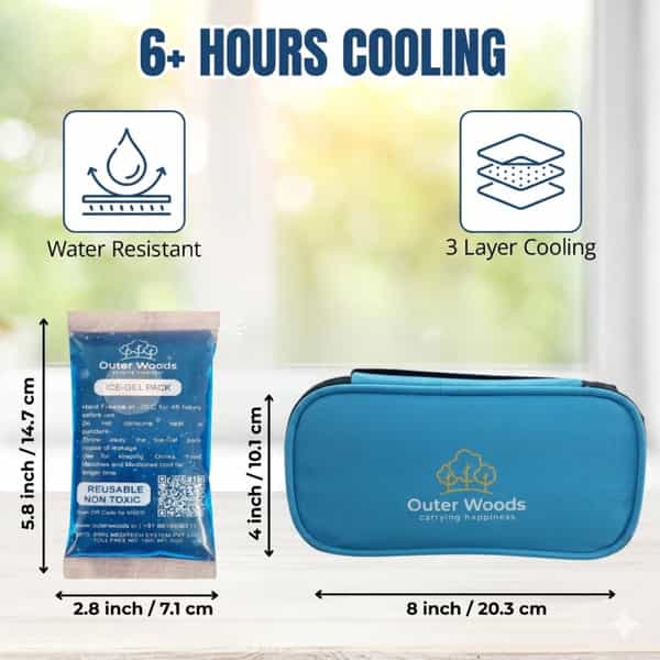 Outer Woods Insulin Cooler Bag With 2 Ice Gel Packs | 6+ Hours Cooling | Insulin Travel Pouch - Blue