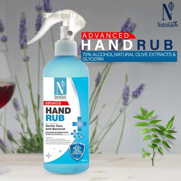 Nutriglow Advanced Organics Hand Rub Sanitizer With Natural Olive Extracts Kills 99.9% Germs(500Ml)