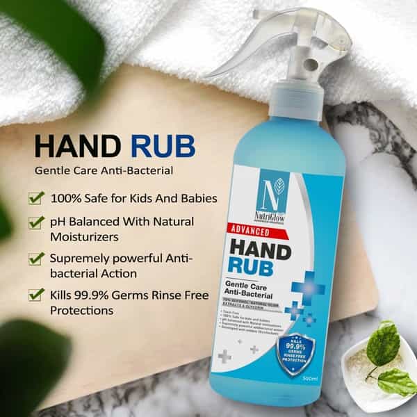 Nutriglow Advanced Organics Hand Rub Sanitizer With Natural Olive Extracts Kills 99.9% Germs(500Ml)