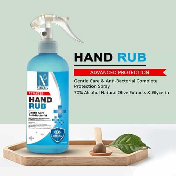 Nutriglow Advanced Organics Hand Rub Sanitizer With Natural Olive Extracts Kills 99.9% Germs(500Ml)