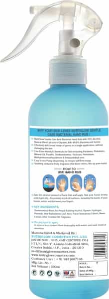 Nutriglow Advanced Organics Hand Rub Sanitizer With Natural Olive Extracts Kills 99.9% Germs(500Ml)