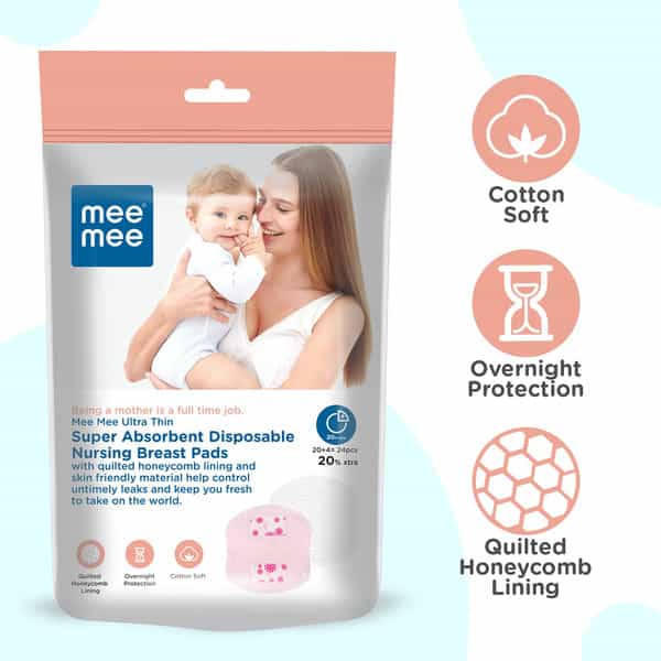 Mee Mee Ultra Thin Super Absorbent Disposable Nursing Breast Pads 20+4 Pads Free - 24 Pads