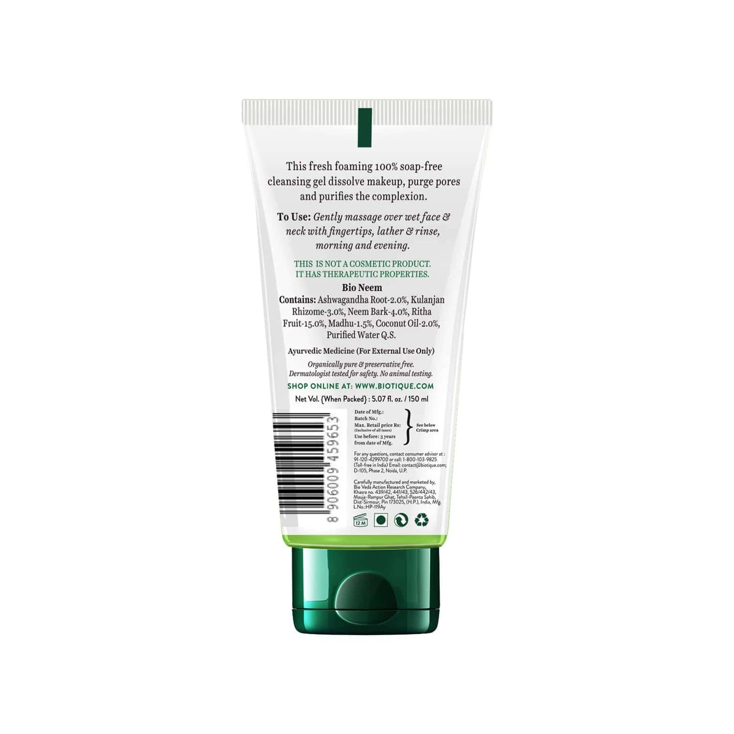 Buy BIOTIQUE BIO NEEM PURIFYING FACE WASH FOR ALL SKIN TYPES 150 ML