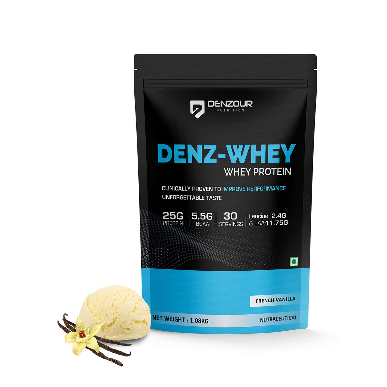 Denzour Nutrition Denz Whey Protein Powder - French Vanilla | 1.08kg | For Recovery & Strength