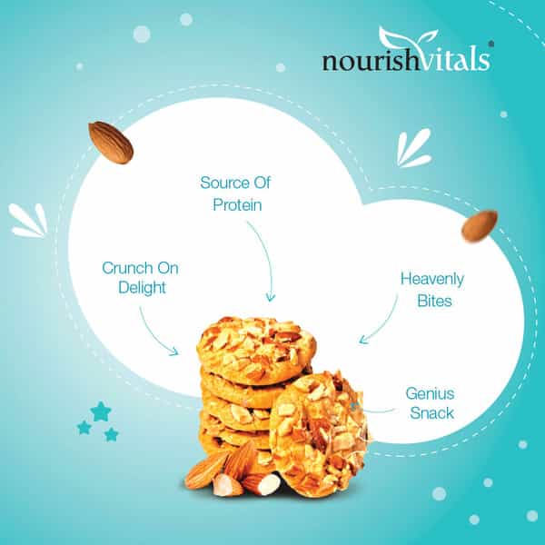 Nourishvitals Almond Cookies Heavenly Bites Source Of Protein Crunchy Delights Genius Snack 120G