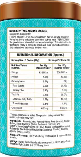 Nourishvitals Almond Cookies Heavenly Bites Source Of Protein Crunchy Delights Genius Snack 120G